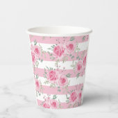 Hübsch rosa Rose Rosa Streifen Pappbecher (Rückseite)