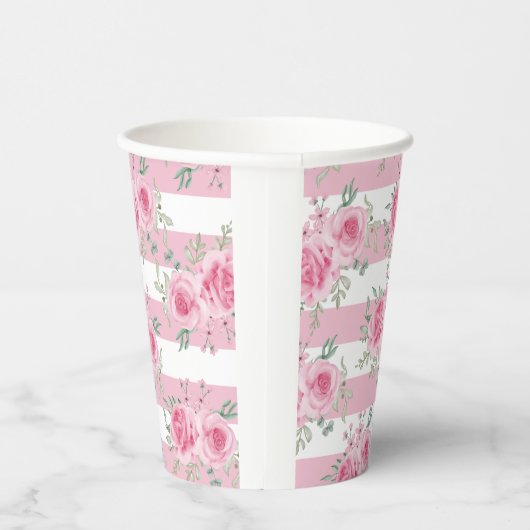 Hübsch rosa Rose Rosa Streifen Pappbecher (Rechts)