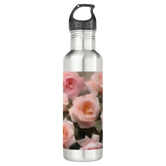 Hübsch rosa Rosen Aquarellmalerei Edelstahlflasche (Vorderseite)