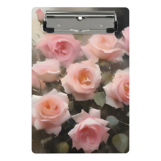 Hübsch rosa Rosen Aquarellmalerei Mini Klemmbrett (Vorderseite)
