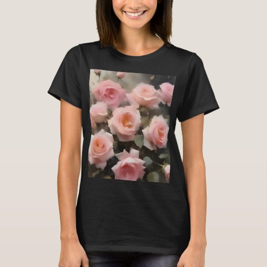 Hübsch rosa Rosen Aquarellmalerei T-Shirt (Vorderseite)