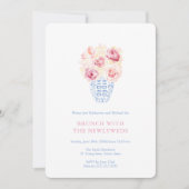 Hübsch rosa Rosen Blau und Weiß Neurowis Brunch Einladung (Vorderseite)