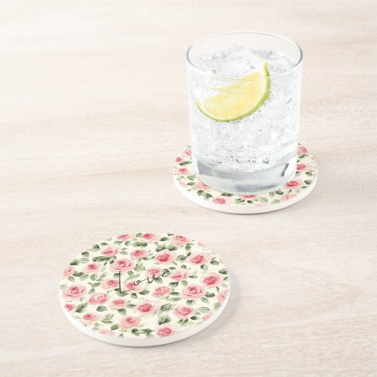 Hübsch rosa Rosen Getränkeuntersetzer (Seite)