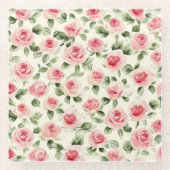 Hübsch rosa Rosen Glasuntersetzer (Vorderseite)