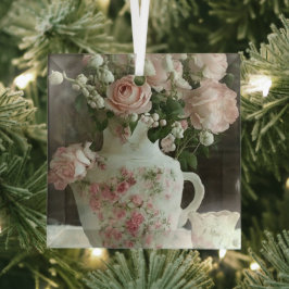 Hübsch rosa Rosen im Vintag antiken China Teapot Ornament Aus Glas