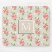 Hübsch-rosa Rosen und Dots Monogramm Mousepad (Vorne)