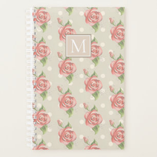 Hübsch-rosa Rosen und Dots Monogramm Planer