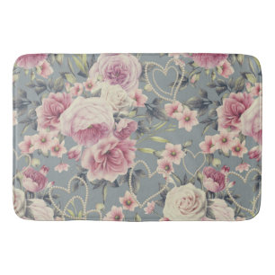 Hübsch-rosa Rosen und Pearl-Herz-Muster Grau Badematte