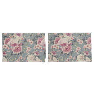 Hübsch-rosa Rosen und Pearl-Herz-Muster Grau Kissenbezug