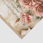 Hübsch rosa Rosen Vintages Notenblatt Ephemere Seidenpapier (Ausschnitt)