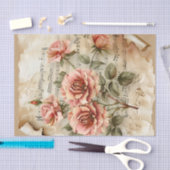 Hübsch rosa Rosen Vintages Notenblatt Ephemere Seidenpapier (Handwerk)