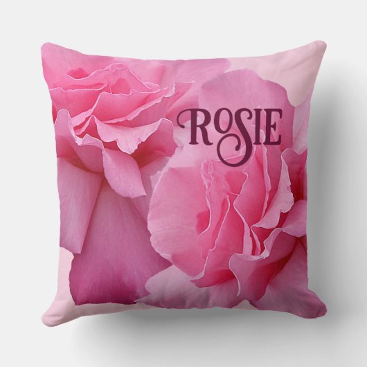 Hübsch rosa Rosenname Rosie individuell anpassbar Kissen (Rückseite)