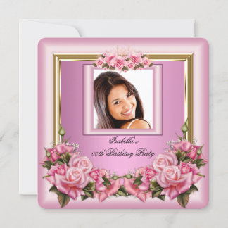 Hübsch Rosa Roses Blumenkohl Foto Geburtstagsparty Einladung