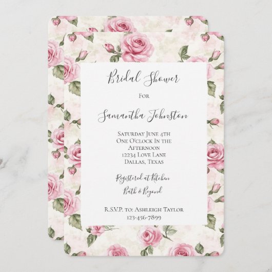 Hübsch Rosa Roses Brautparty Einladung (Vorne/Hinten)