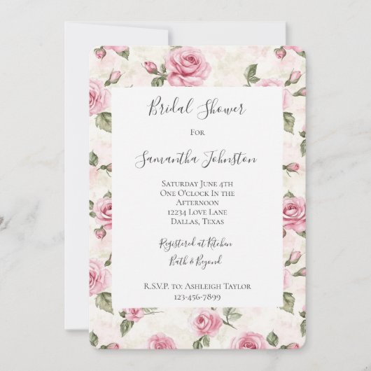 Hübsch Rosa Roses Brautparty Einladung (Vorderseite)