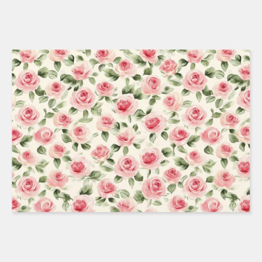 Hübsch Rosa Roses Brautparty Geschenkpapier Set (Vorderseite)