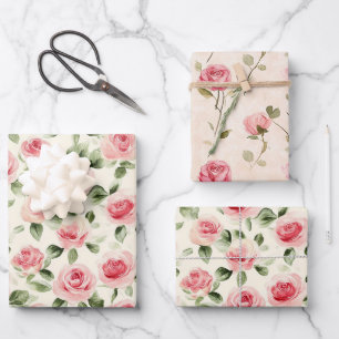 Hübsch Rosa Roses Brautparty Geschenkpapier Set
