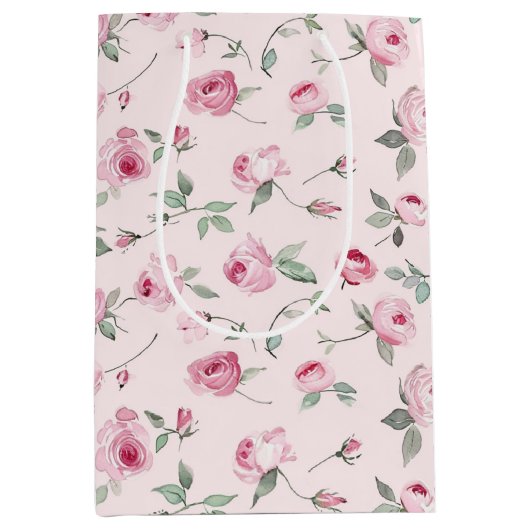 Hübsch Rosa Roses Brautparty Mittlere Geschenktüte (Vorderseite)