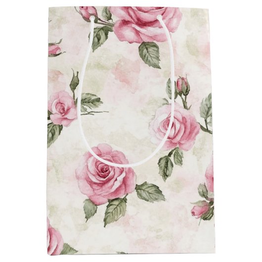 Hübsch Rosa Roses Brautparty Mittlere Geschenktüte (Vorderseite)