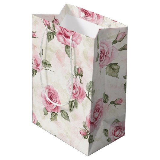 Hübsch Rosa Roses Brautparty Mittlere Geschenktüte (Rückseite Schrägansicht)