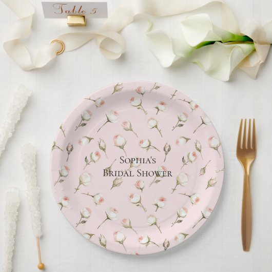 Hübsch rosa Roses Brautparty Pappteller (Hochzeit)