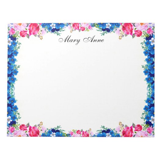 Hübsch Rosa Rote Rosen Blau Blumen Personalisiert Notizblock (Vorderseite)