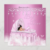 Hübsch-Rosa-Schmetterling-Babydusche Ethnisch Einladung (Vorne/Hinten)