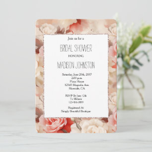 Hübsch Rosa Schwarz Creme Rose Blumenmuster Brautp Einladung