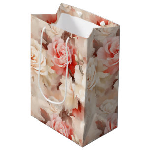 Hübsch Rosa Schwarz Creme Rose Blumenmuster Brautp Mittlere Geschenktüte