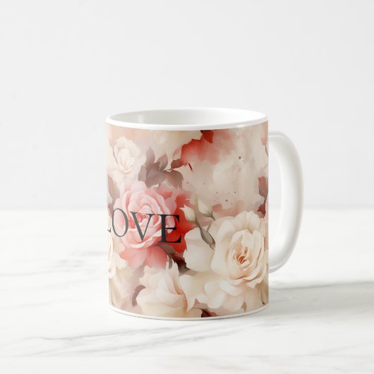 Hübsch Rosa Schwarz Creme Rose Blütenfarben Kaffeetasse (VorderseiteRechts)