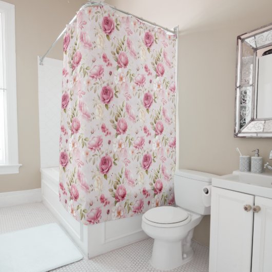 Hübsch rosa Shabby Chic Blumenmuster Duschvorhang (Beispiel)