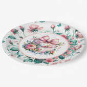 Hübsch rosa Shabby Chic Floral Geburtstag Pappteller (Schrägansicht)