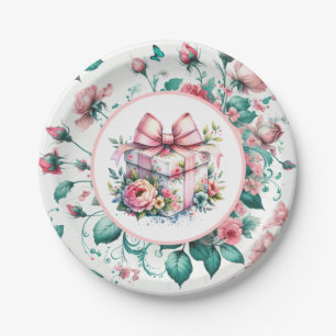 Hübsch rosa Shabby Chic Floral Geburtstag Pappteller