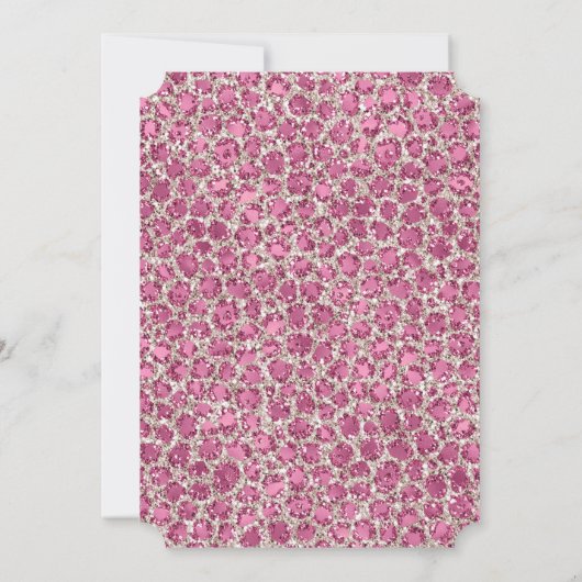 Hübsch rosa Silberer Glitzer Leopard Einladung (Rückseite)