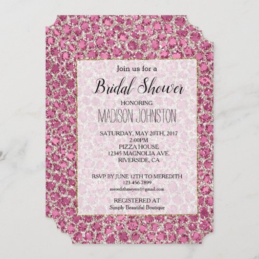 Hübsch rosa Silberer Glitzer Leopard Einladung (Vorne/Hinten)
