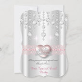Hübsch rosa Silberherz Diamond Tiara Jedes Party Einladung (Vorderseite)