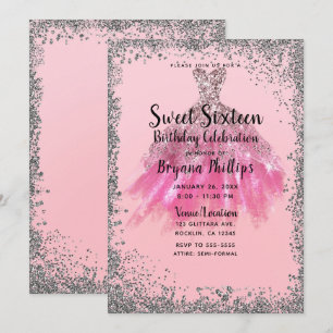 Hübsch rosa Silver Glitzer Party Kleid Sweet 16 Einladung