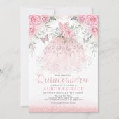 Hübsch rosa Silver Quinceñera Princess Dress Einladung (Vorderseite)