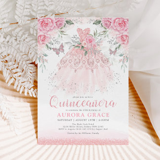 Hübsch rosa Silver Quinceñera Princess Dress Einladung