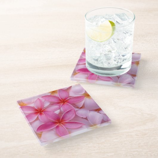 Hübsch rosa Sommer-Blume Glasuntersetzer (Schrägansicht)