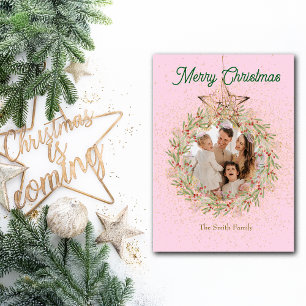 Hübsch rosa Sparkle Weihnachtsfeiertag Custom Foto Feiertagskarte
