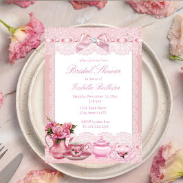 Hübsch rosa Spitzenbogen Hoher Tee Brautparty Einladung