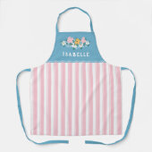 Hübsch rosa Streifen Blaue gelbe Blüten Schürze (Vorderseite)