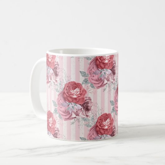 Hübsch rosa Streifen-Muster Kaffeetasse (Vorderseite Links)