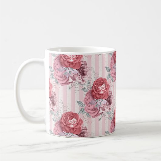 Hübsch rosa Streifen-Muster Kaffeetasse (Links)