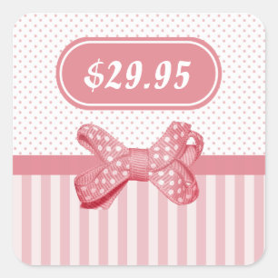 Hübsch rosa Streifen Niedlich Polka Dot Bow Preis Quadratischer Aufkleber