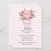 Hübsch rosa Stripte Kinderdusche Einladung (Vorderseite)