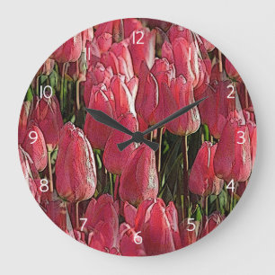 Hübsch-rosa Tulips Große Wanduhr