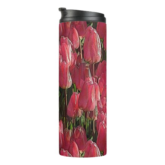 Hübsch-rosa Tulips Thermosbecher (Nach rechts gedreht)