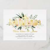 Hübsch | Rosa und goldenes Taufen Foto Folieneinladung (Vorderseite)